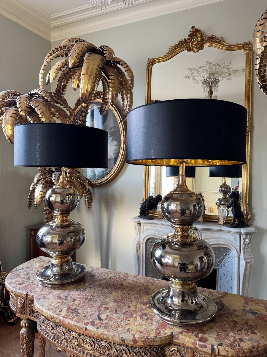 Paire de lampes en céramique des années 70 - XXe siècle -photo-3