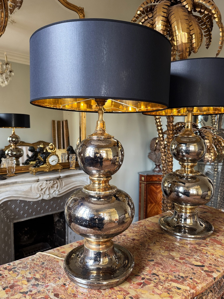 Paire de lampes en céramique des années 70 - XXe siècle -photo-4