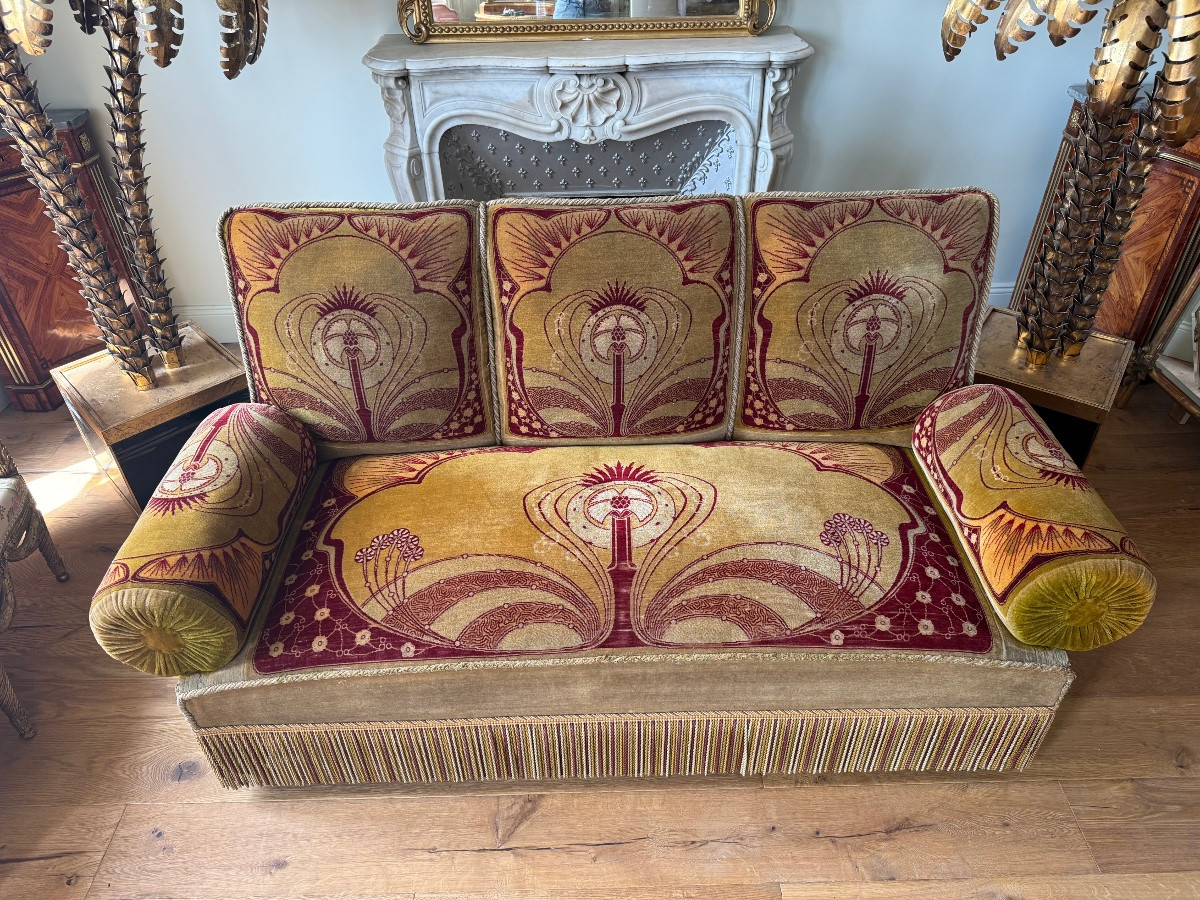 Canapé D'époque Art Nouveau garni de Son Tissu velours D'origine - XXe Siècle-photo-2