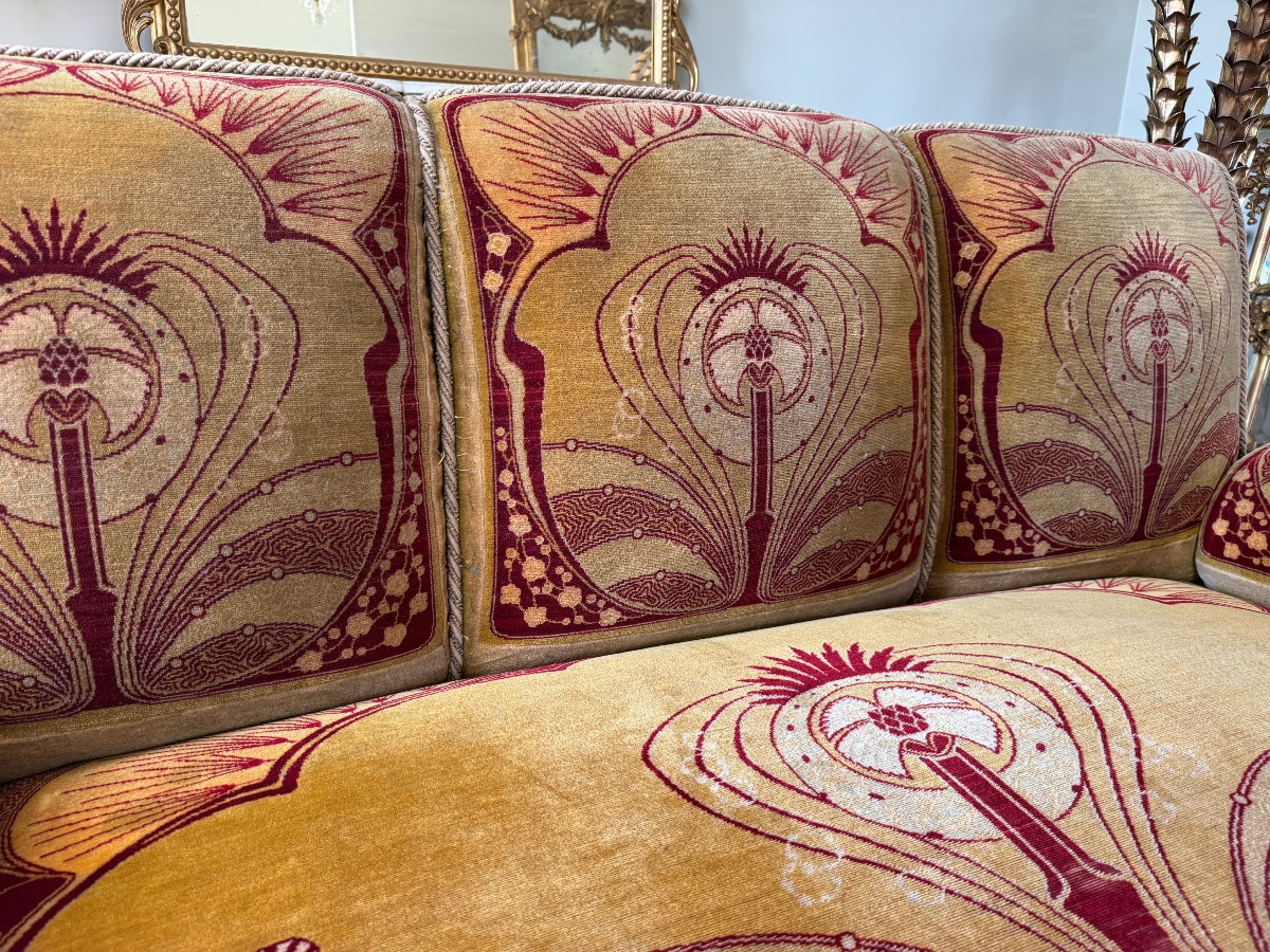 Canapé D'époque Art Nouveau garni de Son Tissu velours D'origine - XXe Siècle-photo-6