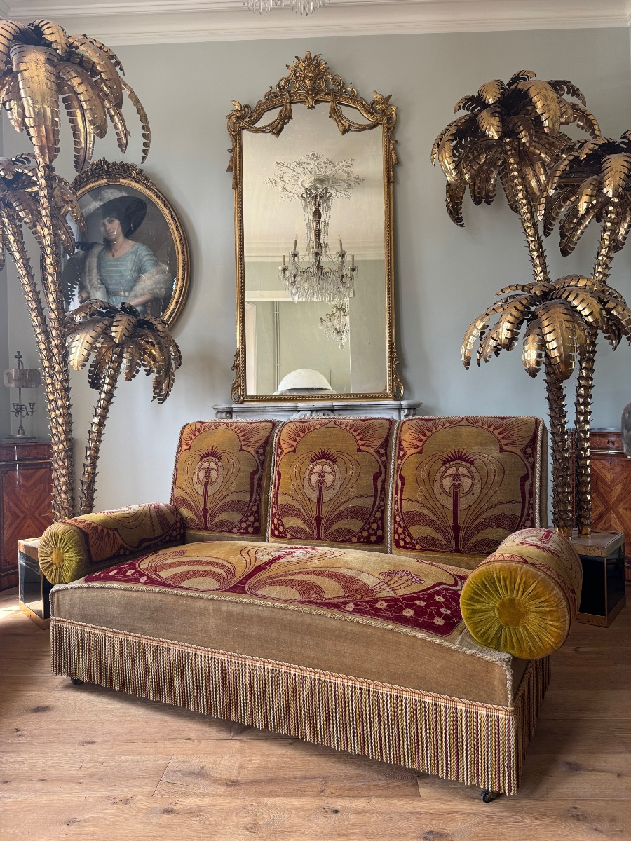 Canapé D'époque Art Nouveau garni de Son Tissu velours D'origine - XXe Siècle