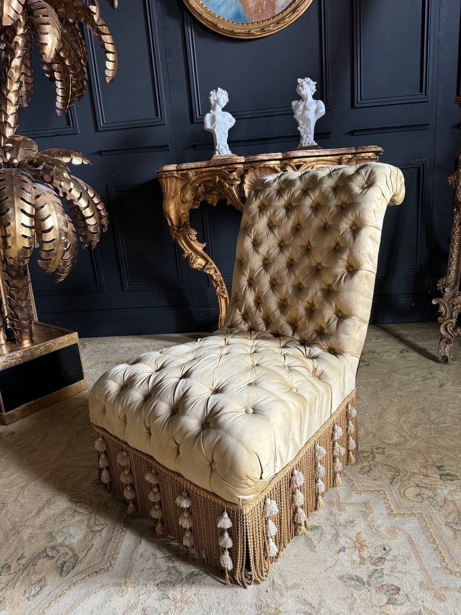 Napoleon III Period Armchair In Yellow Quilted Fabric - 19th Century-photo-3