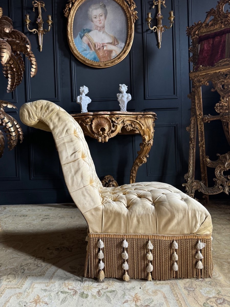 Napoleon III Period Armchair In Yellow Quilted Fabric - 19th Century-photo-4