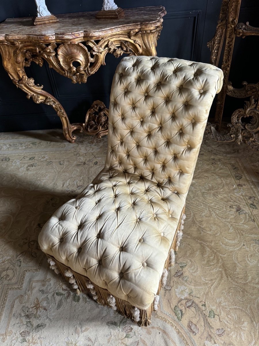 Napoleon III Period Armchair In Yellow Quilted Fabric - 19th Century-photo-1
