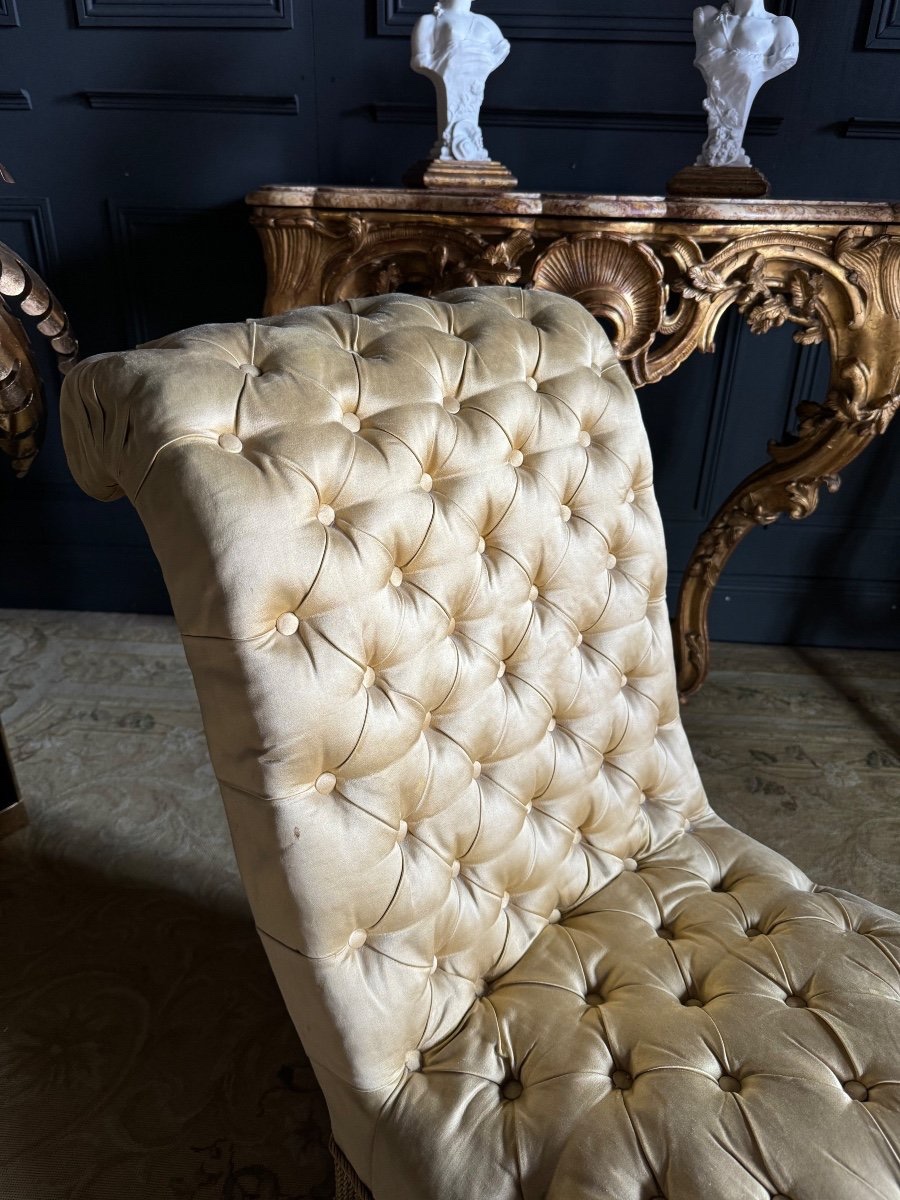 Napoleon III Period Armchair In Yellow Quilted Fabric - 19th Century-photo-2