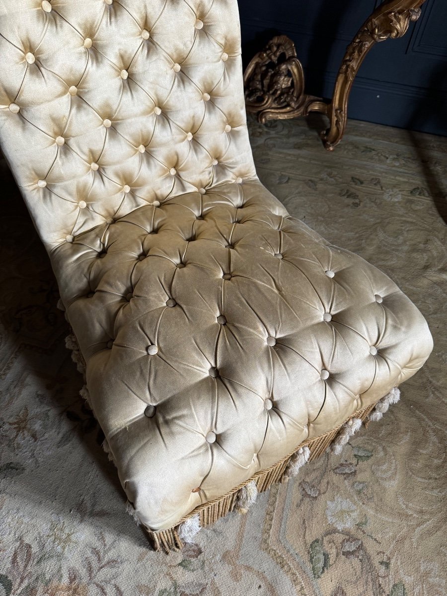 Napoleon III Period Armchair In Yellow Quilted Fabric - 19th Century-photo-3