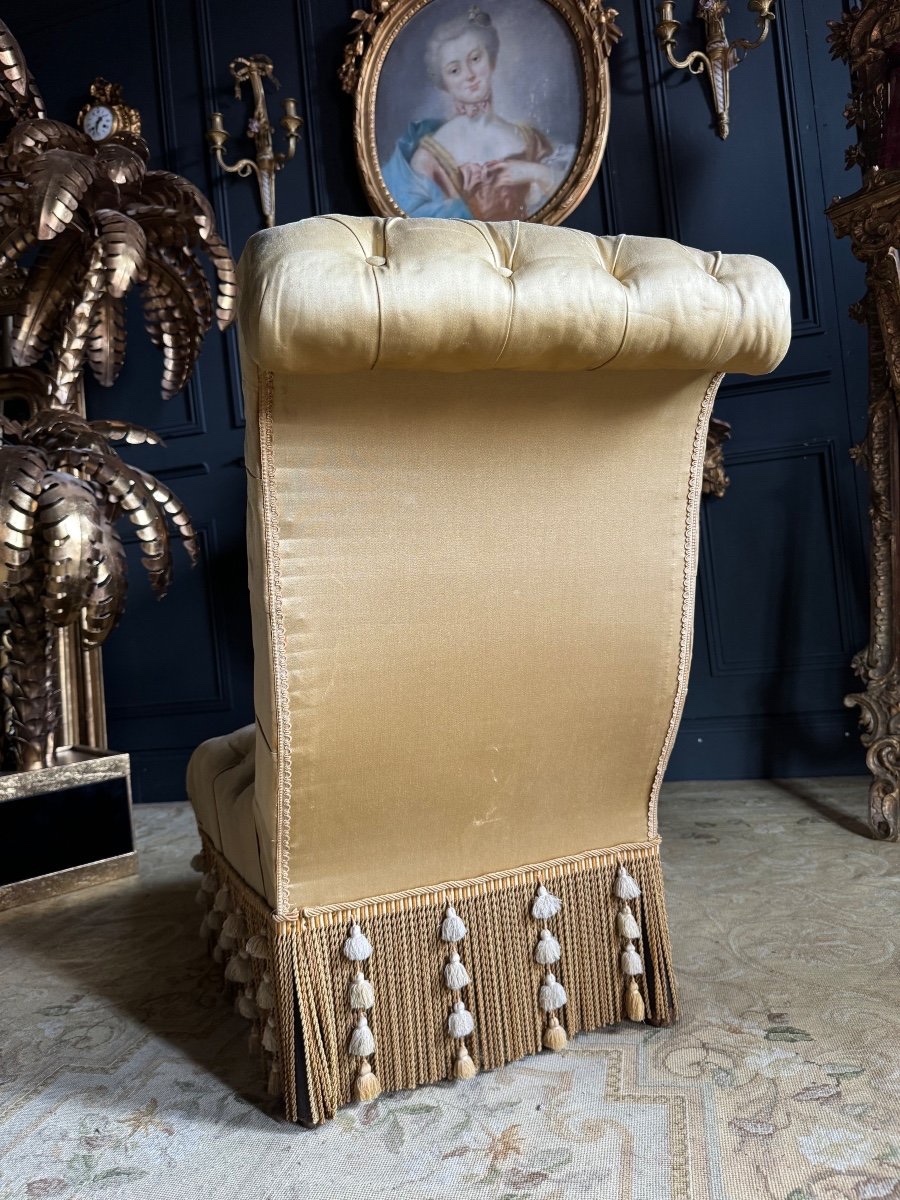 Napoleon III Period Armchair In Yellow Quilted Fabric - 19th Century-photo-5