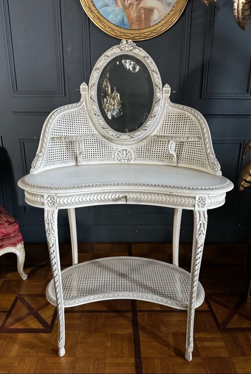 19th Century Dressing Table In Painted Wood And Cane In The Louis XVI Style-photo-3