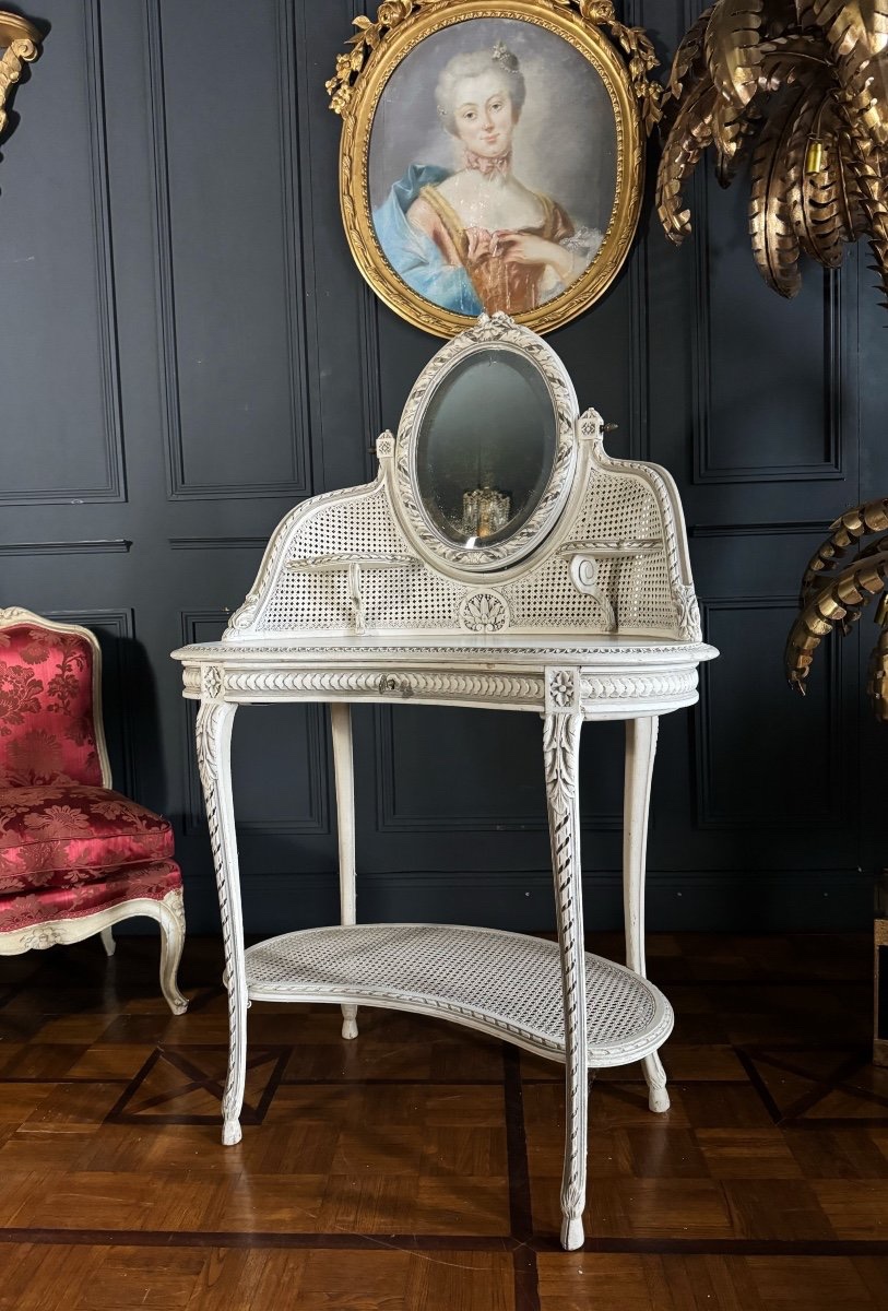 19th Century Dressing Table In Painted Wood And Cane In The Louis XVI Style-photo-4
