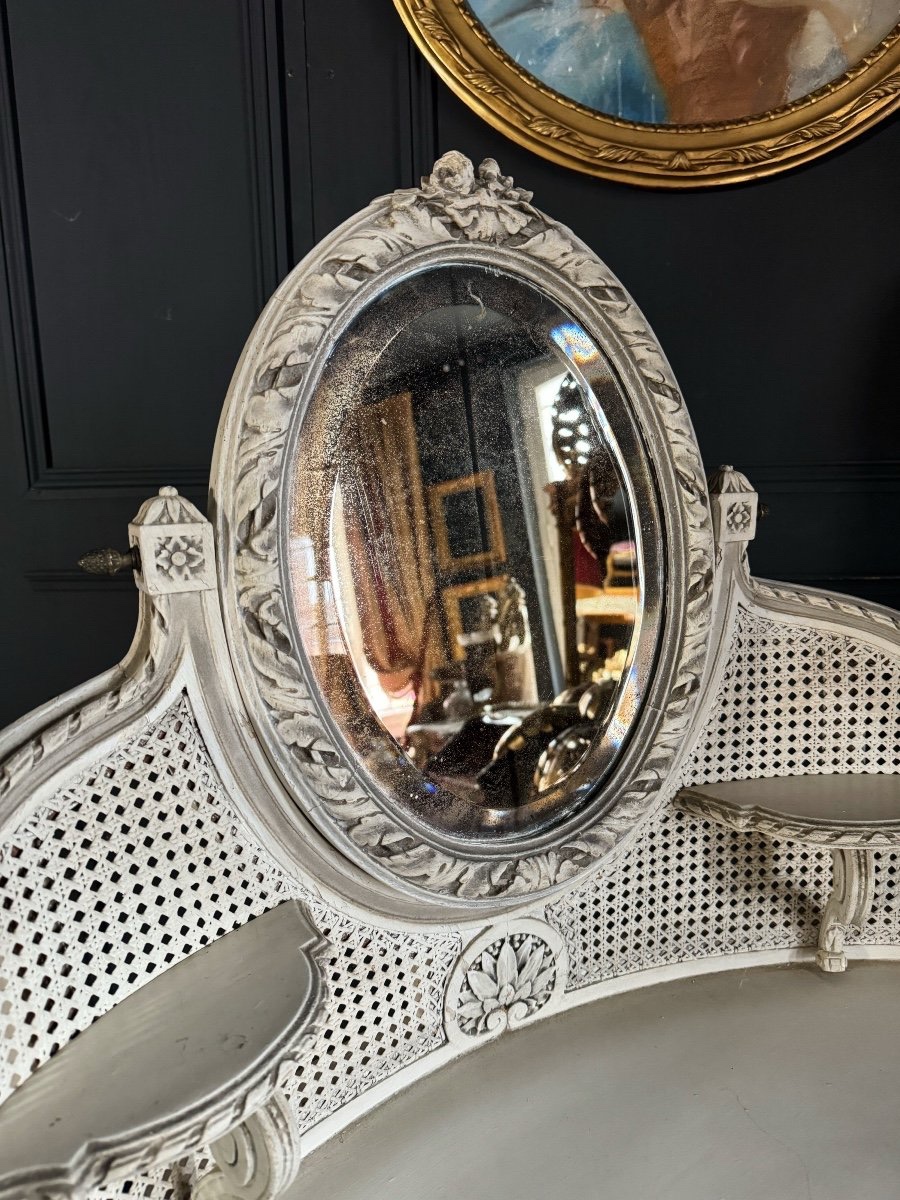 19th Century Dressing Table In Painted Wood And Cane In The Louis XVI Style-photo-2