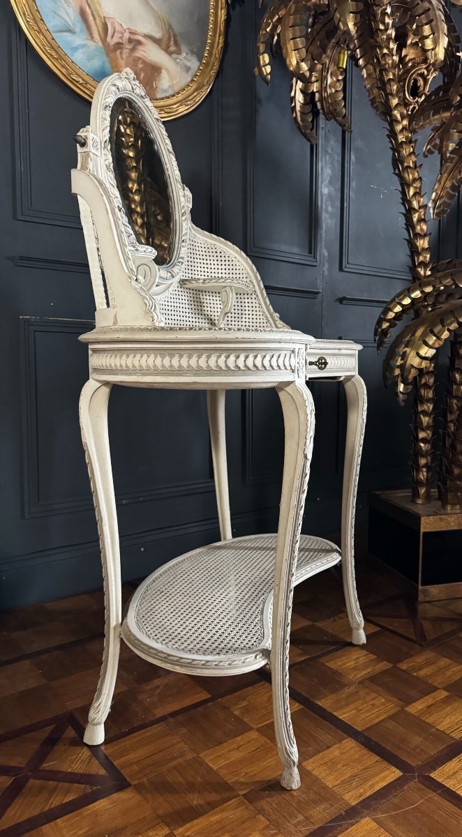 19th Century Dressing Table In Painted Wood And Cane In The Louis XVI Style-photo-3