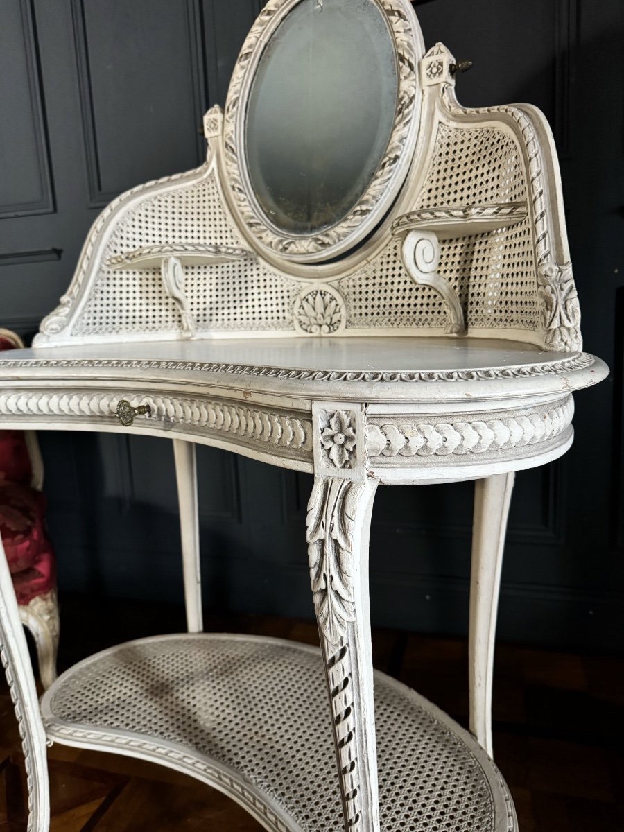 19th Century Dressing Table In Painted Wood And Cane In The Louis XVI Style-photo-4