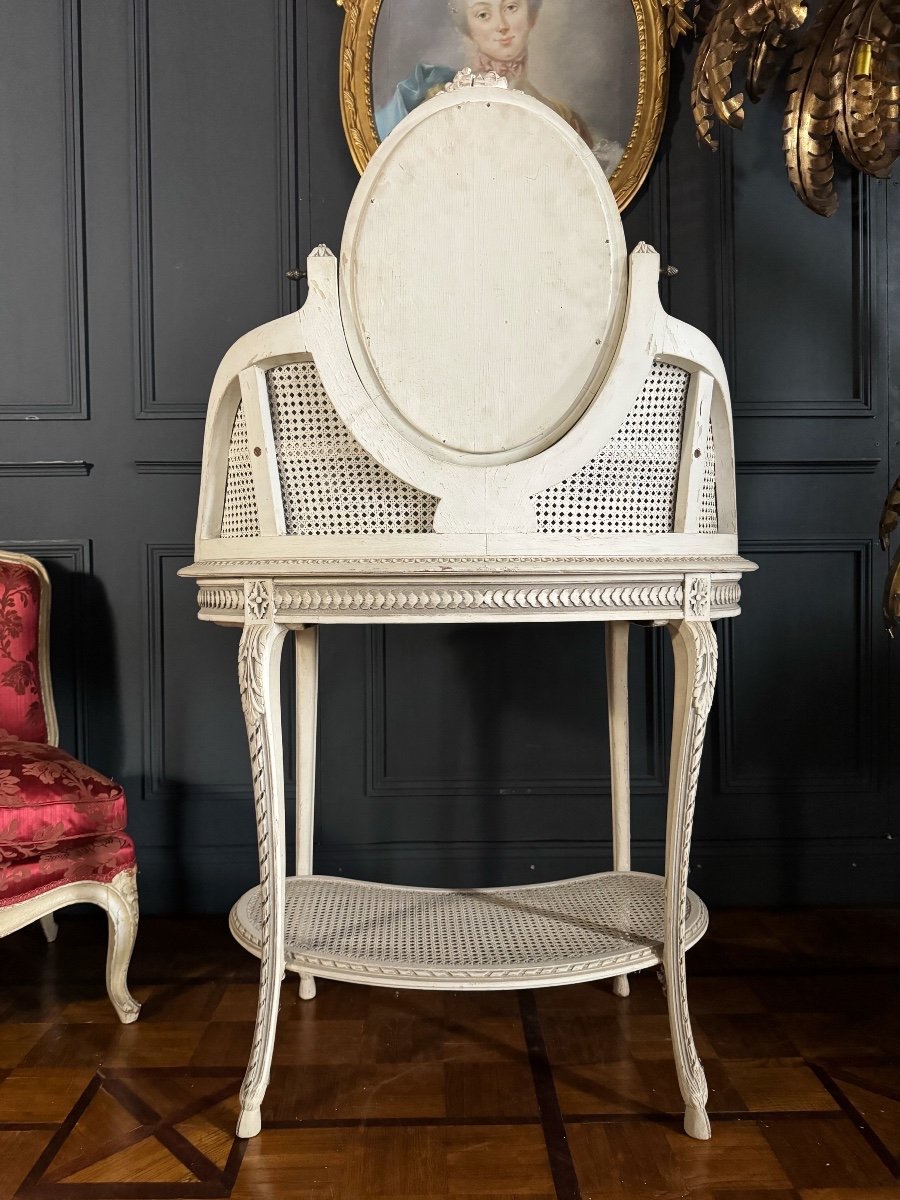 19th Century Dressing Table In Painted Wood And Cane In The Louis XVI Style-photo-6