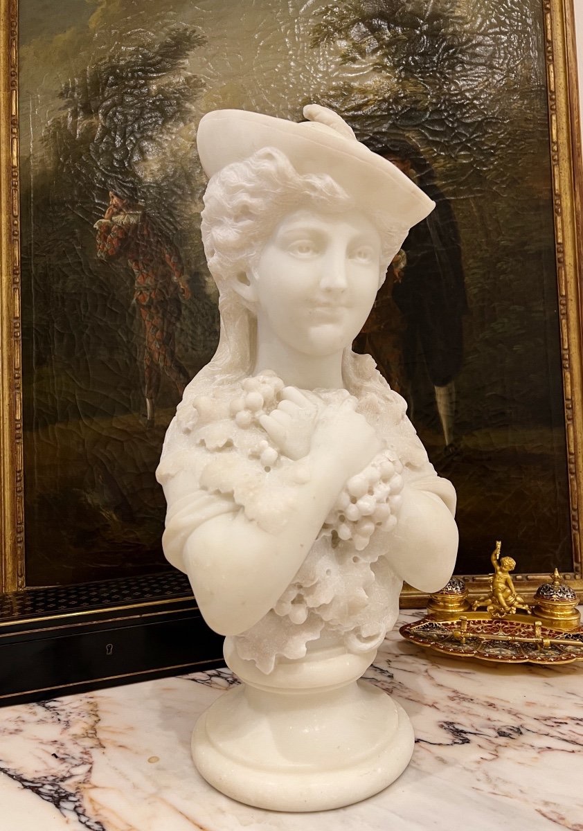 19th Century Marble Bust Of A Young Man Signed A. Bombarda-photo-2