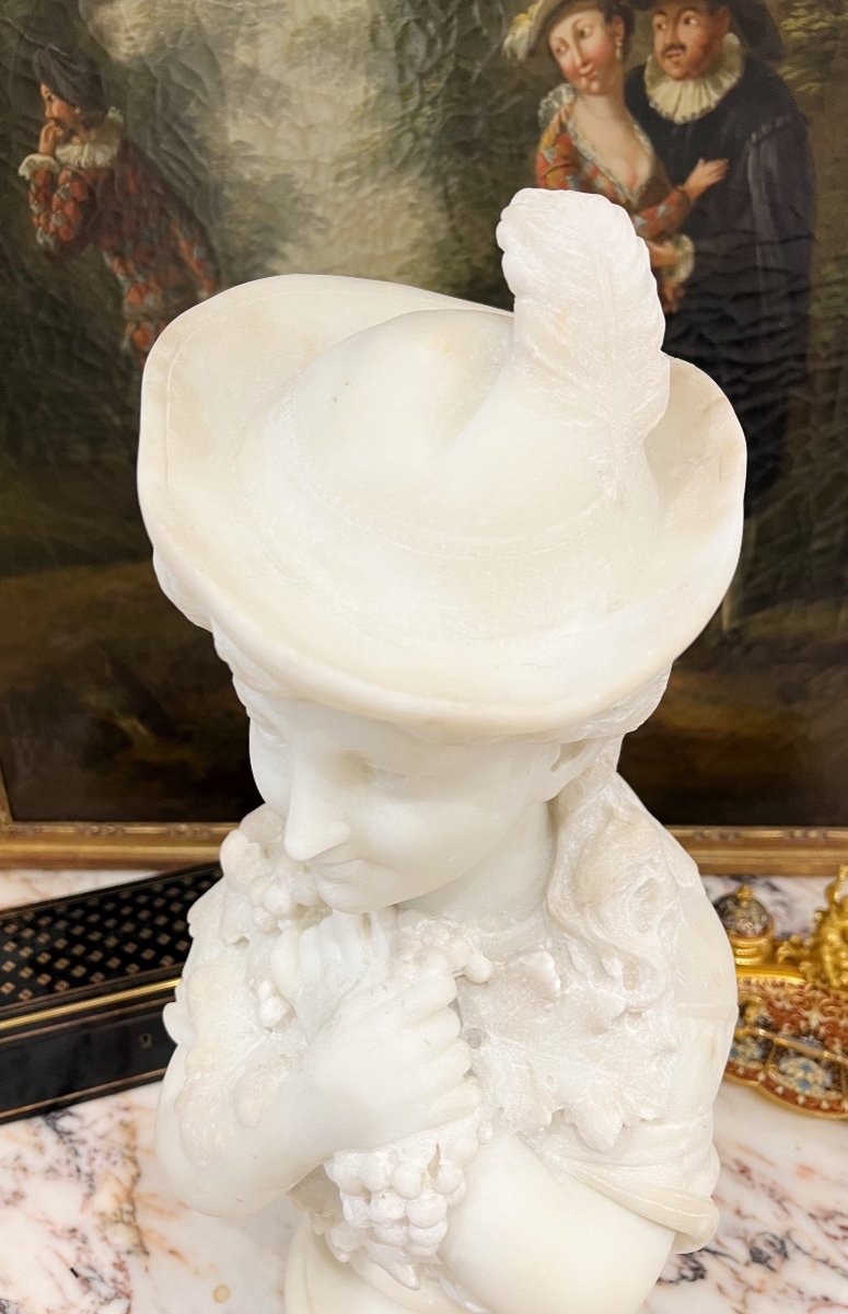 19th Century Marble Bust Of A Young Man Signed A. Bombarda-photo-2