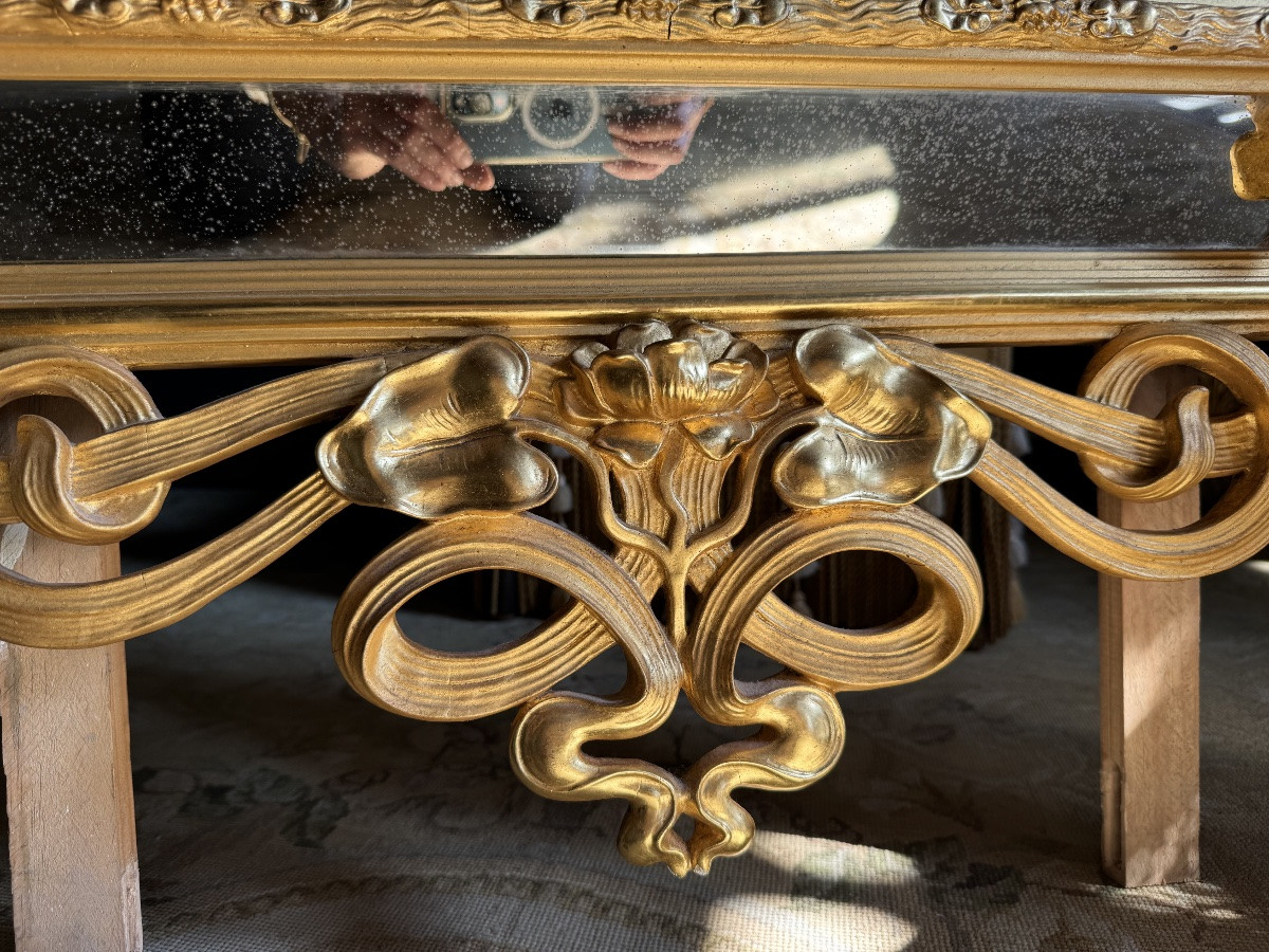 Miroir D’époque Art Nouveau En Bois Doré à La Feuille D’or - Fin XIXe-photo-5