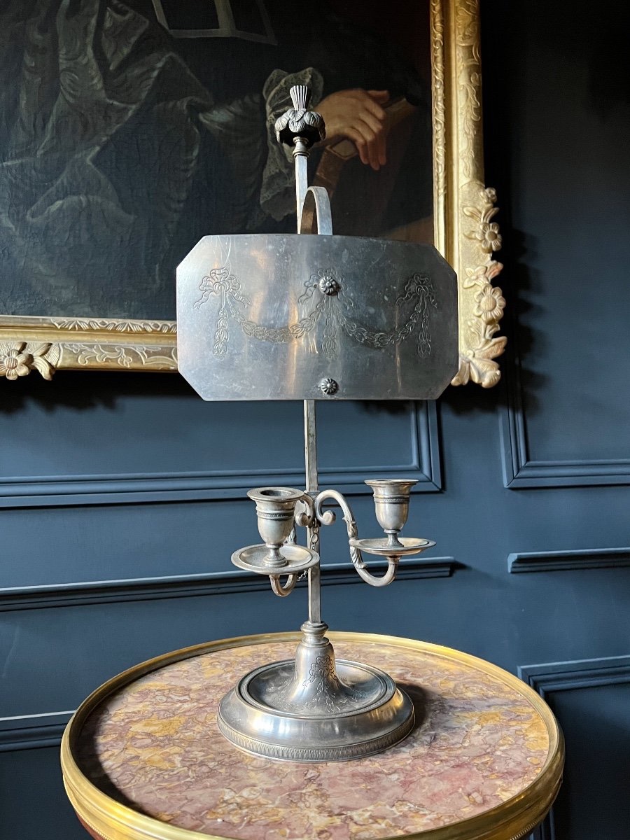 Louis XVI Period Silvered Bronze Screen Lamp/candlestick - 18th Century-photo-4