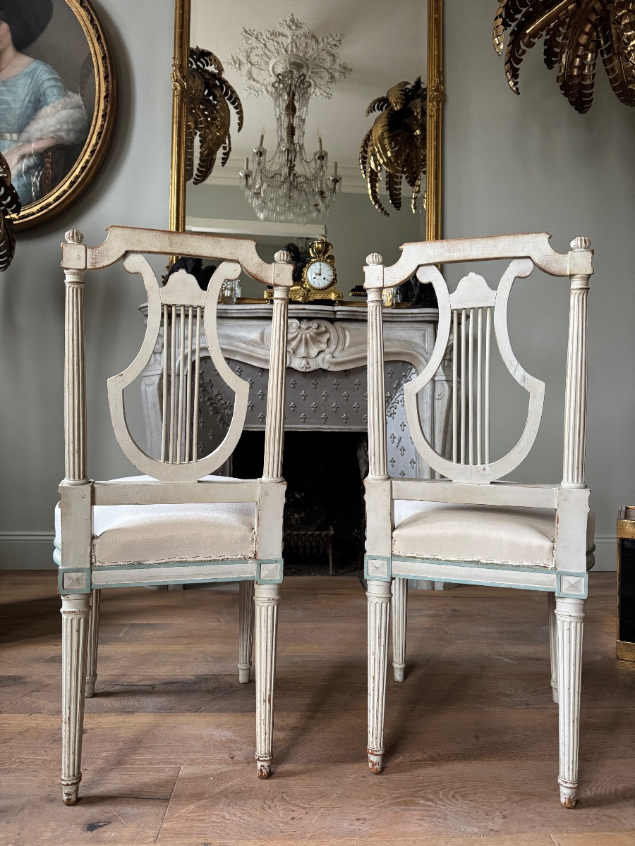 Set Of 6 Lyre-shaped Chairs From The Napoleon III Period In Painted Wood, Louis XVI Style-photo-4