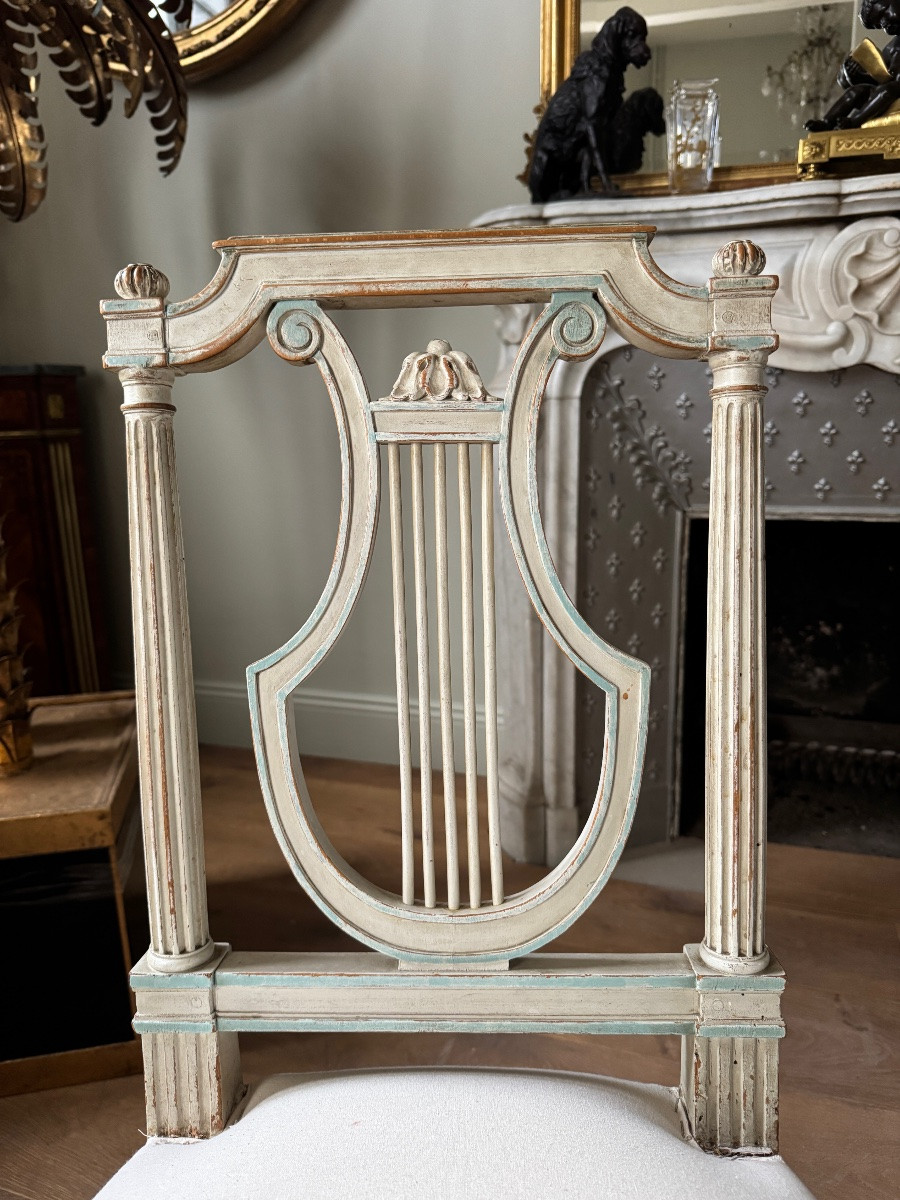 Set Of 6 Lyre-shaped Chairs From The Napoleon III Period In Painted Wood, Louis XVI Style-photo-5