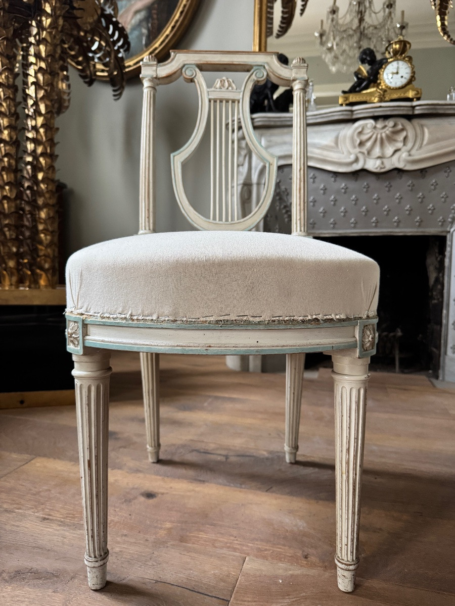 Set Of 6 Lyre-shaped Chairs From The Napoleon III Period In Painted Wood, Louis XVI Style-photo-6