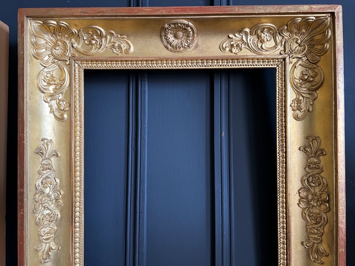 Paire De Cadres D'époque Empire En Bois Doré à La Feuille D'or - XIX-photo-3