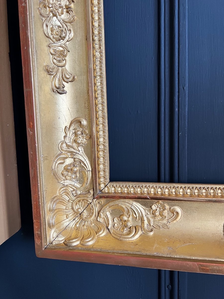 Paire De Cadres D'époque Empire En Bois Doré à La Feuille D'or - XIX-photo-5