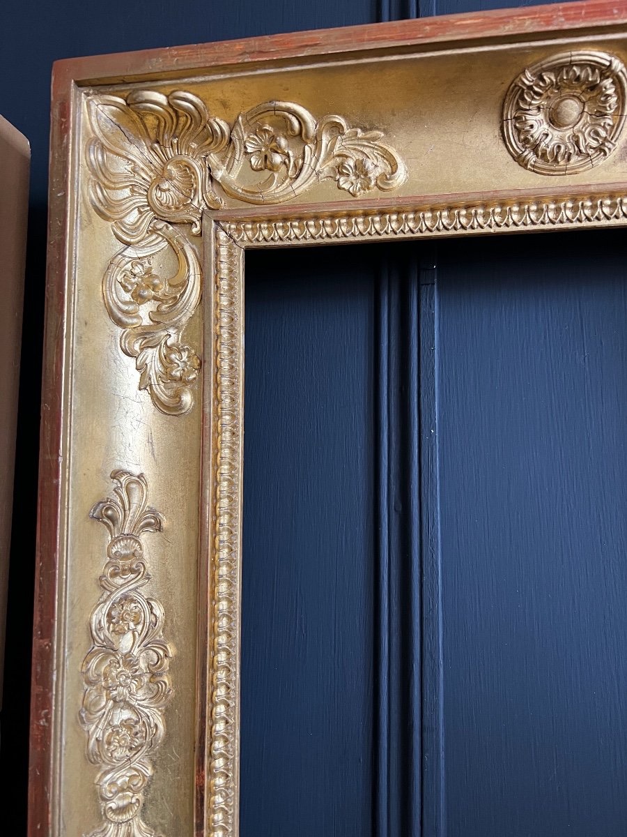 Paire De Cadres D'époque Empire En Bois Doré à La Feuille D'or - XIX-photo-6