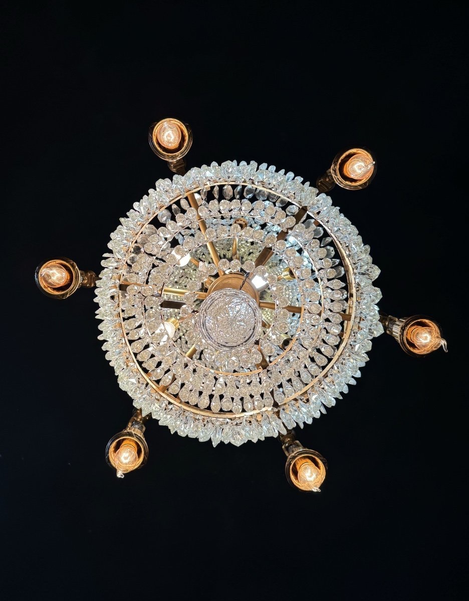 Lustre Du XIXe En Bronze Doré Et Pampilles En Cristal De Style Louis XVI - H125cm-photo-6