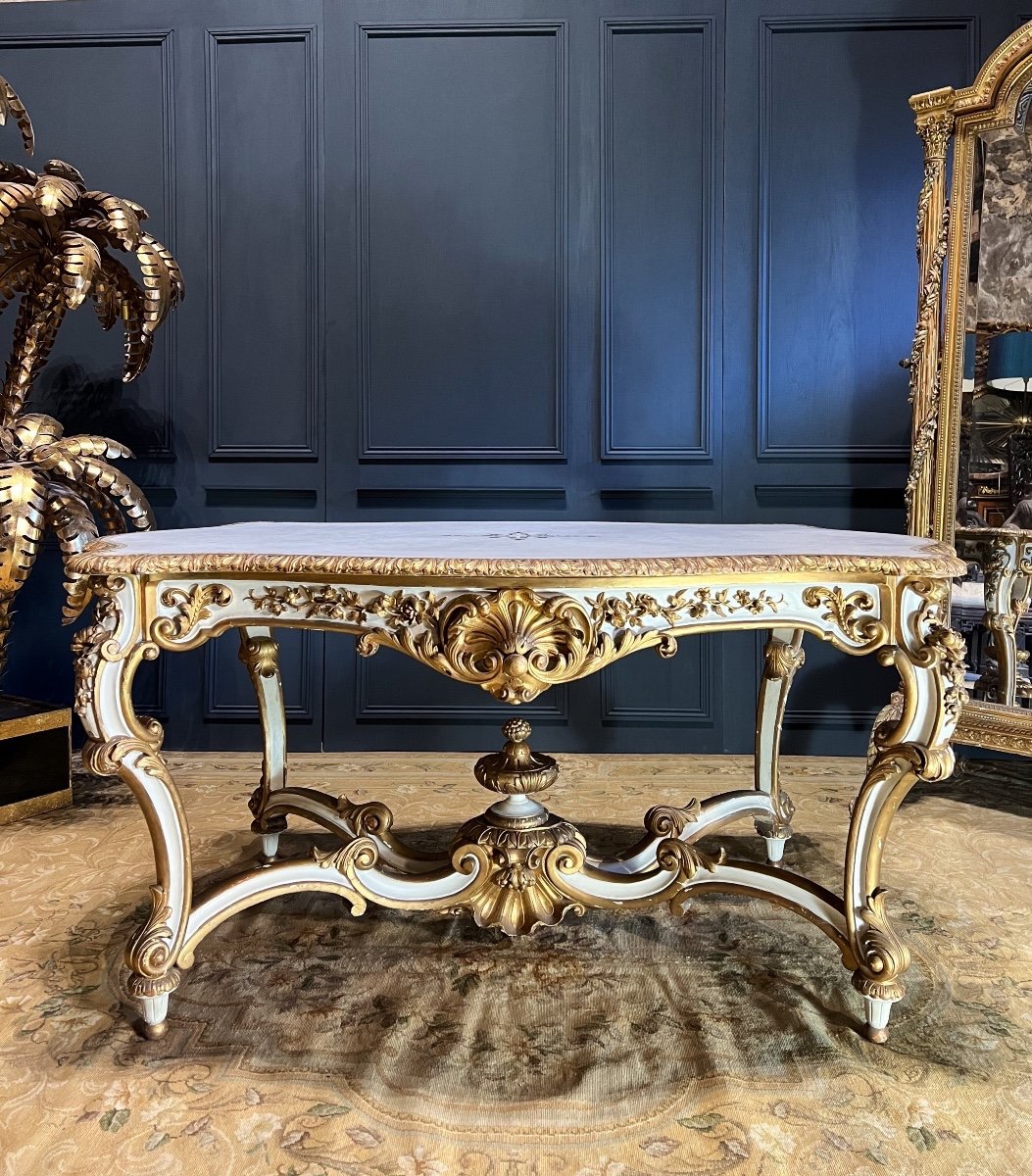 Napoleon III Period Center Table In Painted And Gilded Wood - 19th Century-photo-2