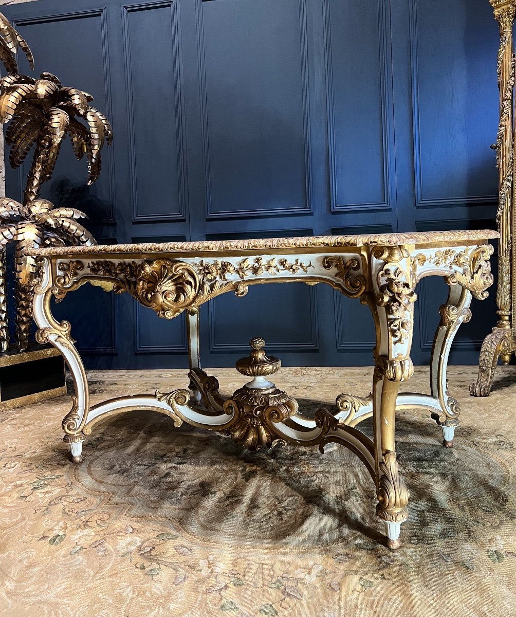 Napoleon III Period Center Table In Painted And Gilded Wood - 19th Century-photo-3