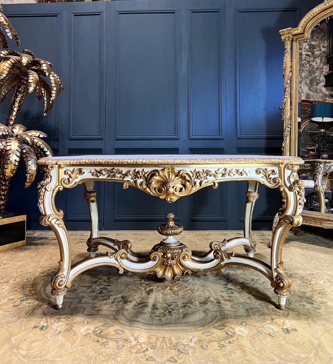 Napoleon III Period Center Table In Painted And Gilded Wood - 19th Century-photo-4