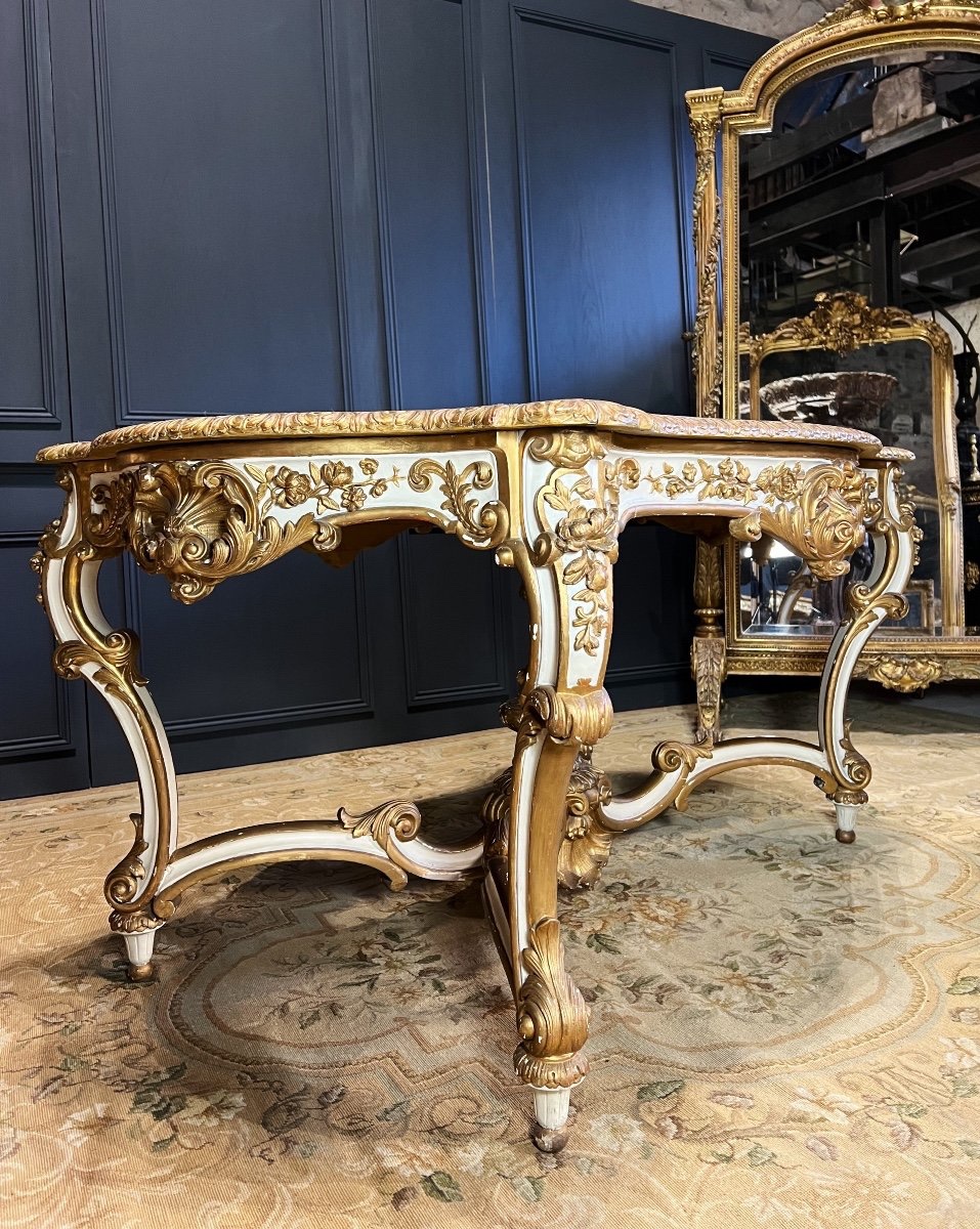 Napoleon III Period Center Table In Painted And Gilded Wood - 19th Century-photo-2