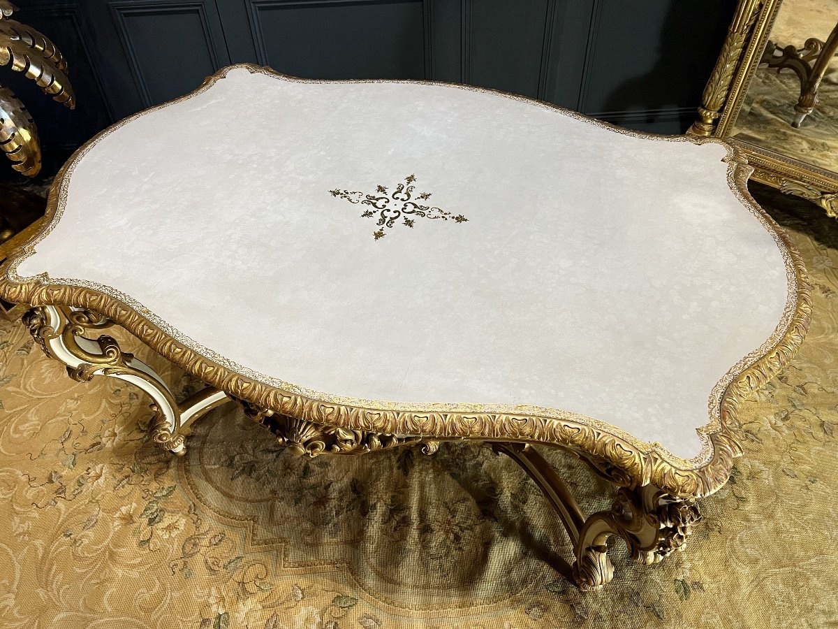 Napoleon III Period Center Table In Painted And Gilded Wood - 19th Century-photo-3