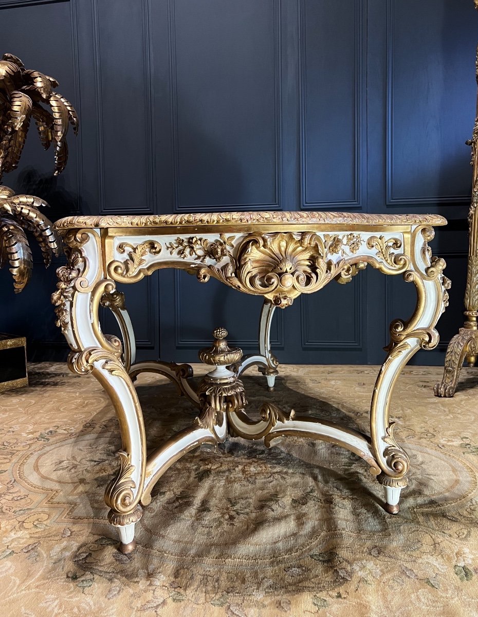 Napoleon III Period Center Table In Painted And Gilded Wood - 19th Century-photo-4