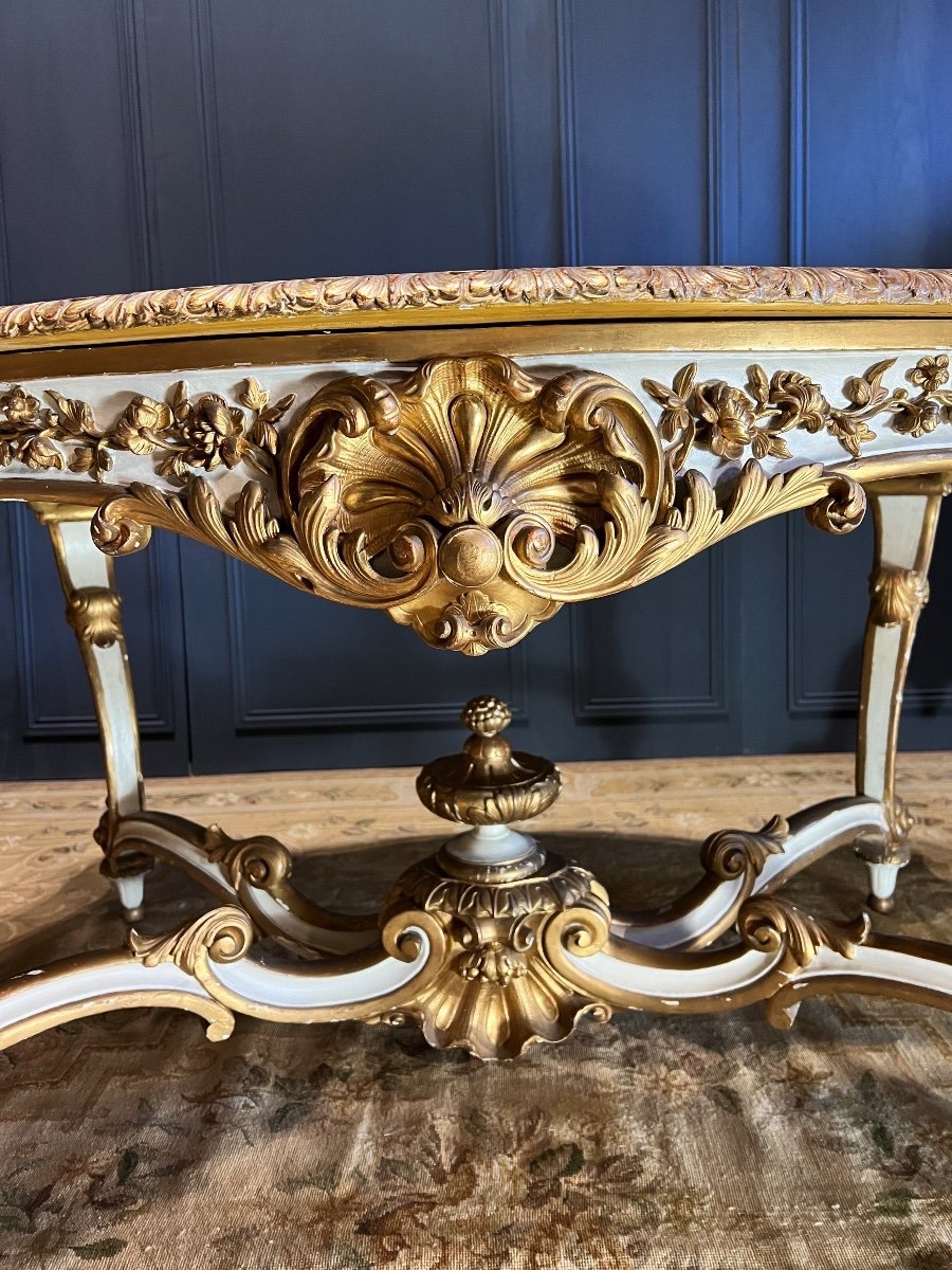 Napoleon III Period Center Table In Painted And Gilded Wood - 19th Century-photo-5