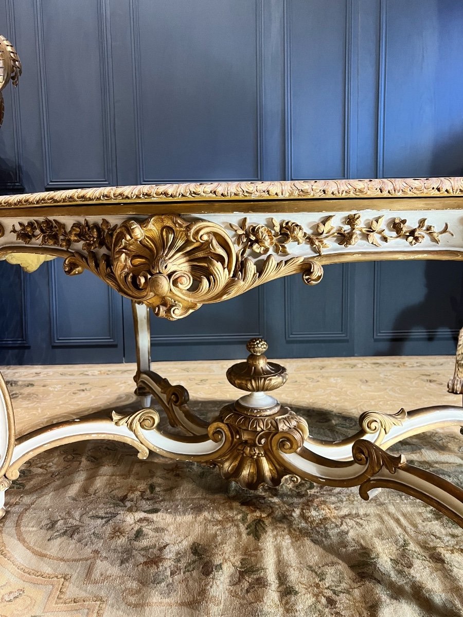 Napoleon III Period Center Table In Painted And Gilded Wood - 19th Century-photo-6