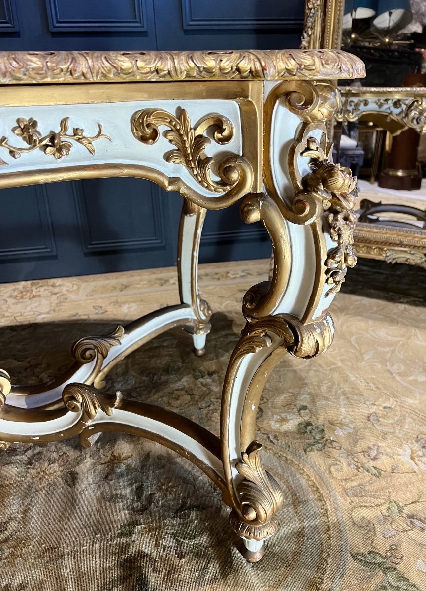 Napoleon III Period Center Table In Painted And Gilded Wood - 19th Century-photo-8