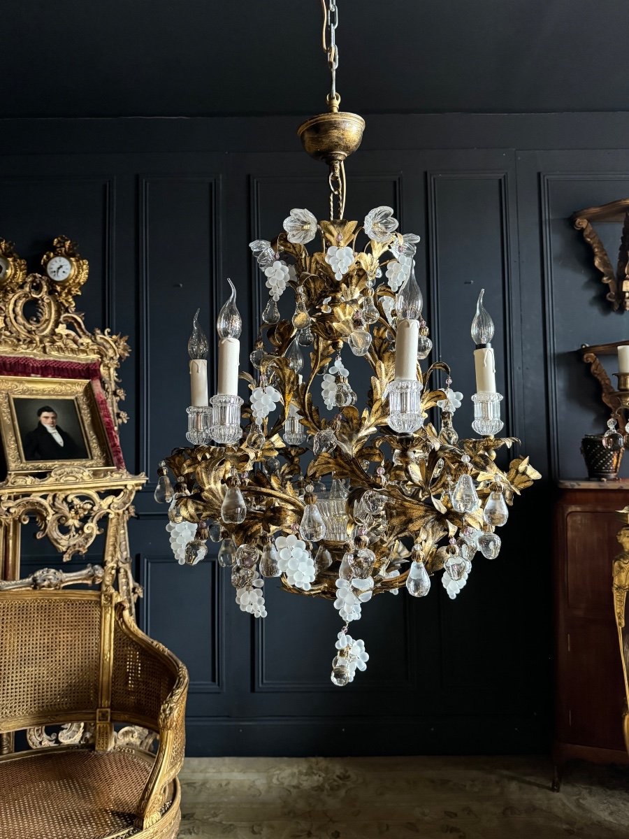 Lustre Cage En Bronze Et Métal Doré Des Années 70 - XXe-photo-3