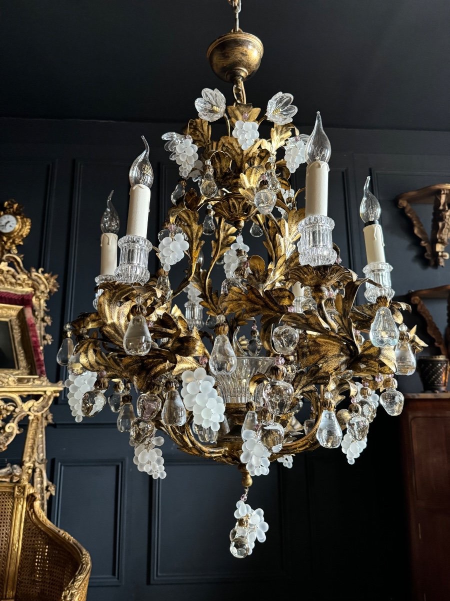 Lustre Cage En Bronze Et Métal Doré Des Années 70 - XXe-photo-4