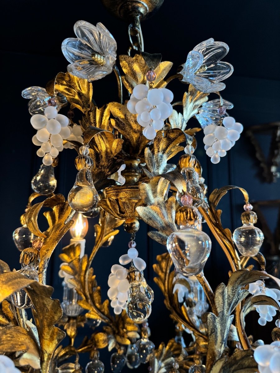 Lustre Cage En Bronze Et Métal Doré Des Années 70 - XXe-photo-2