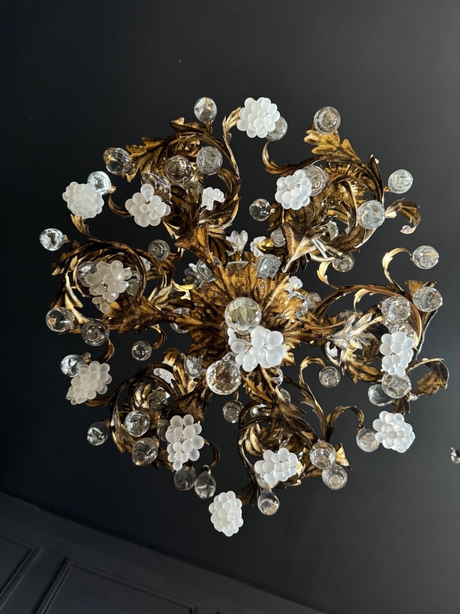 Lustre Cage En Bronze Et Métal Doré Des Années 70 - XXe-photo-6