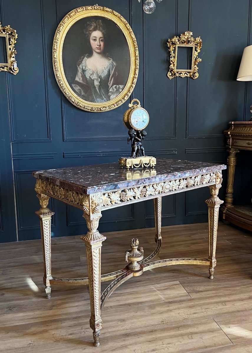 Table De Milieu D’époque Napoléon III En Bois Doré Et Sculpté à Décor De Raisins - XIXe-photo-3