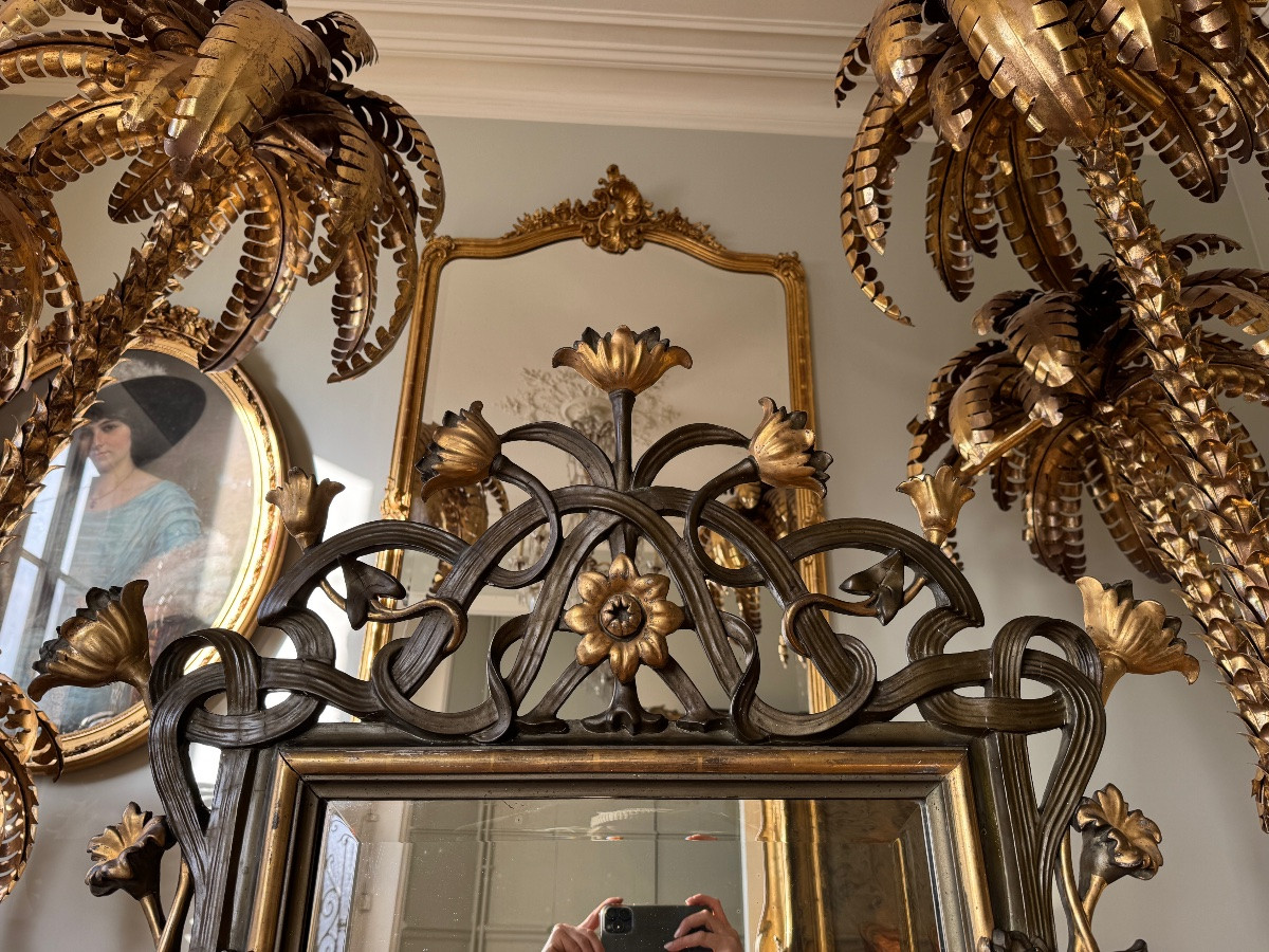 Miroir d’époque art nouveau en bois doré et patiné - fin XIXe siècle -photo-1