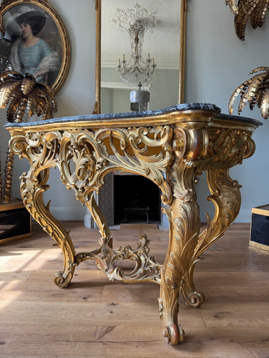 Italian Console Table From The Late 19th Century In Giltwood, Louis XV Style-photo-2