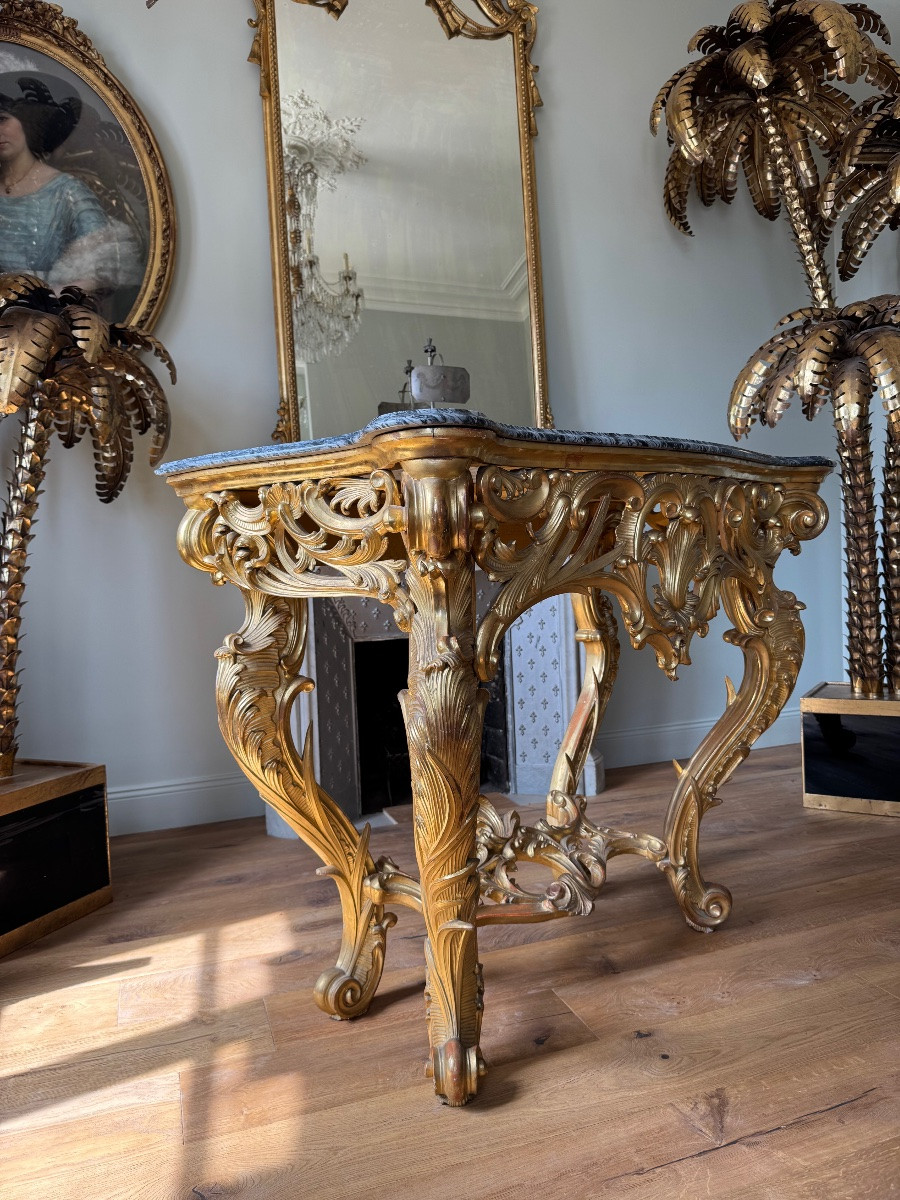 Italian Console Table From The Late 19th Century In Giltwood, Louis XV Style-photo-3