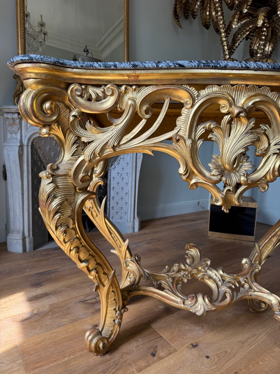 Italian Console Table From The Late 19th Century In Giltwood, Louis XV Style-photo-3