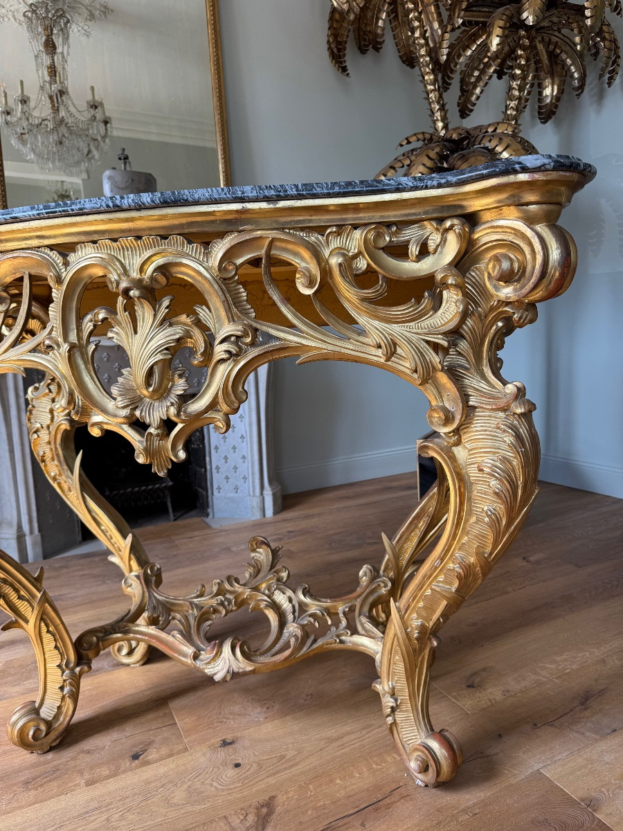 Italian Console Table From The Late 19th Century In Giltwood, Louis XV Style-photo-4