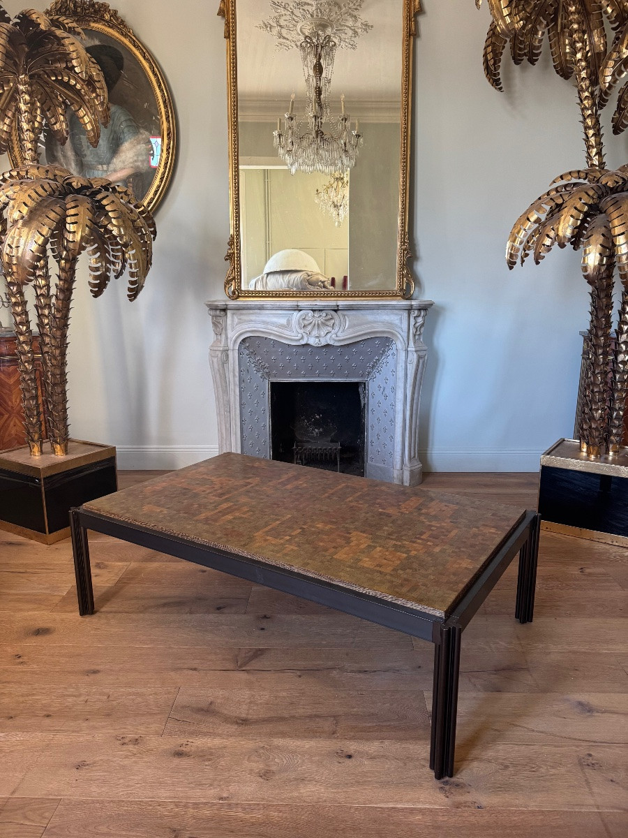 Table basse du XXe siècle de Georges Ciancimino en marqueterie de bois de bout-photo-3