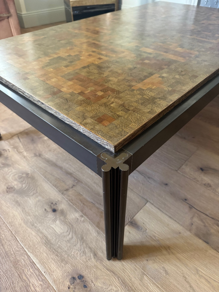 Table basse du XXe siècle de Georges Ciancimino en marqueterie de bois de bout-photo-3
