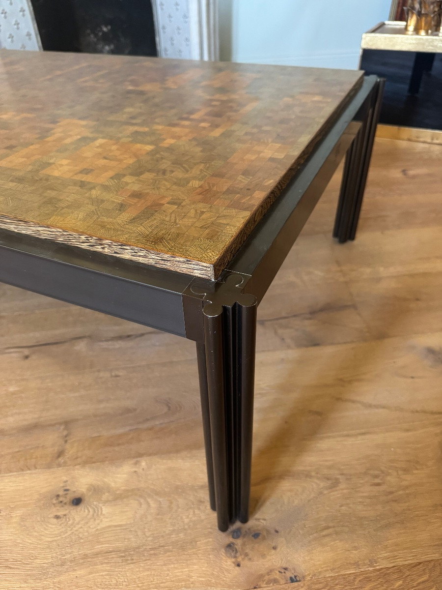 Table basse du XXe siècle de Georges Ciancimino en marqueterie de bois de bout-photo-4